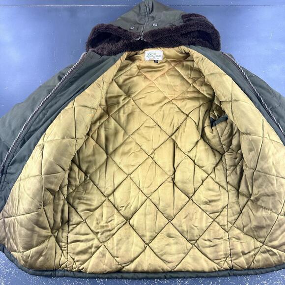 VTG LL Bean Field Jacket Men 44 Army Green Parka 50's 60's Quilt Lined Talon - Picture 3 of 10